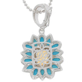 Cushion yellow citrine sterling silver pendant with turquoise accent, showcasing elegant gemstone design.